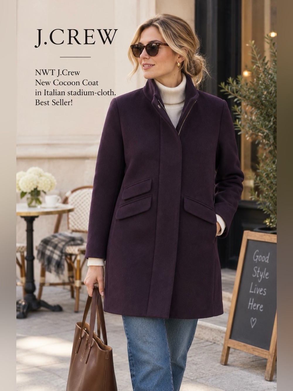 NWT J.Crew New Cocoon Coat in Italian stadium-cloth. Best Seller! $375